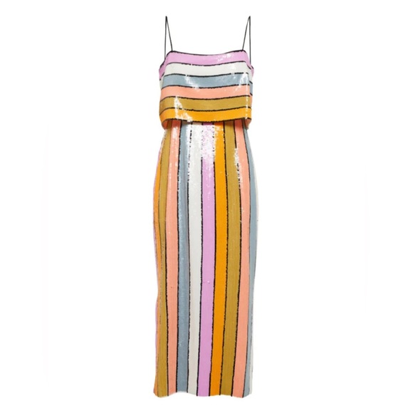 Gianni Bini Halston Multi-Colored Striped Print Sequin Midi Dress - Picture 5 of 10